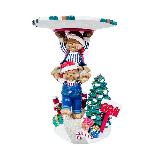 Ceramic Christmas Bear Stand And Cookie Plate "Cookies For Santa" 13" Tall - Picture 1 of 16